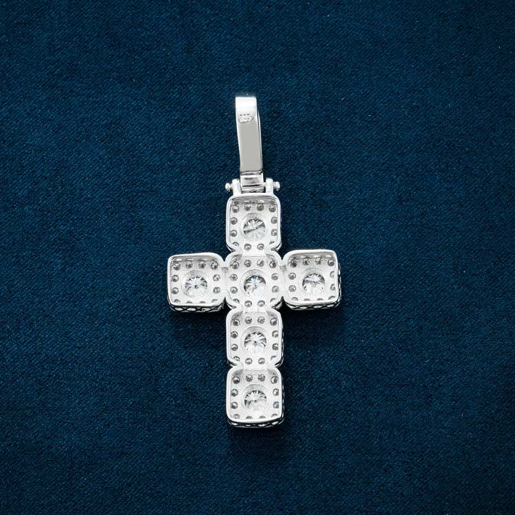 Moissanite Halo Cross Pendant 14K White Gold