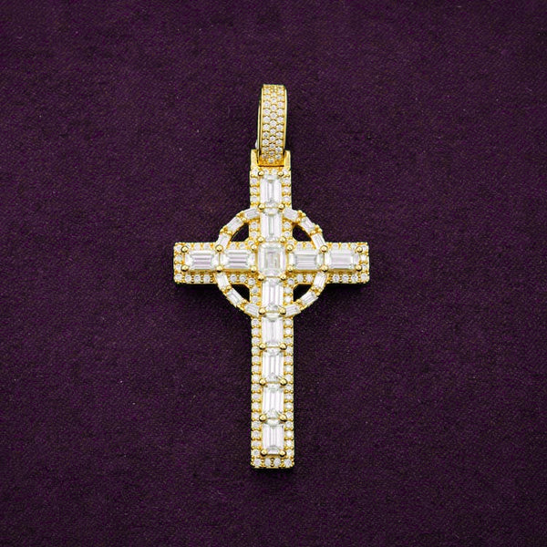 Moissanite Celtic Cross Pendant 14K Yellow Gold