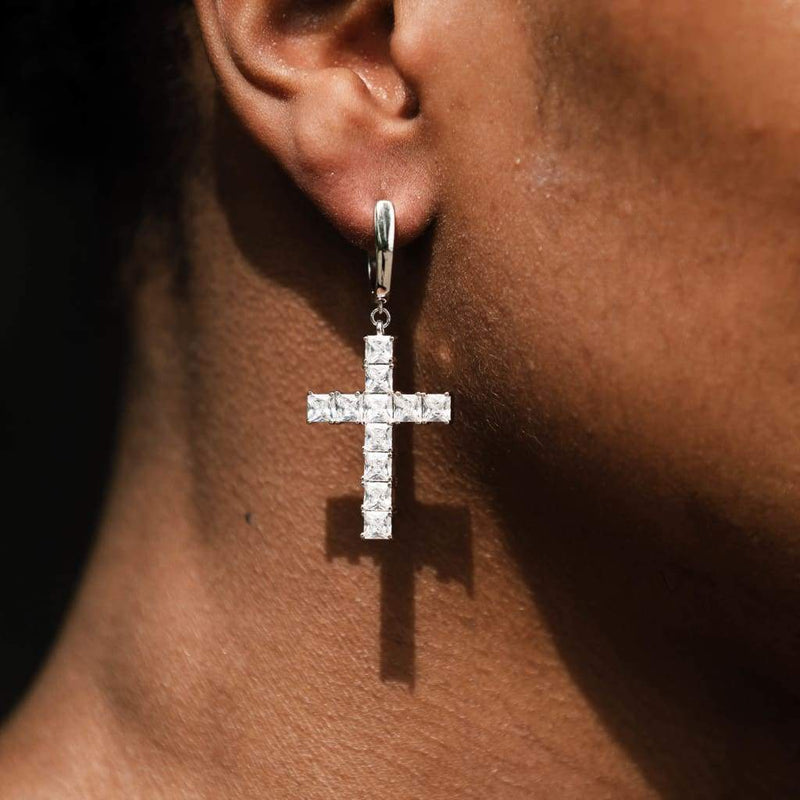 Moissanite Ascher-cut Cross Earrings