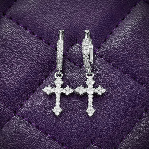 VVS Moissanite Cross Hoop Earrings