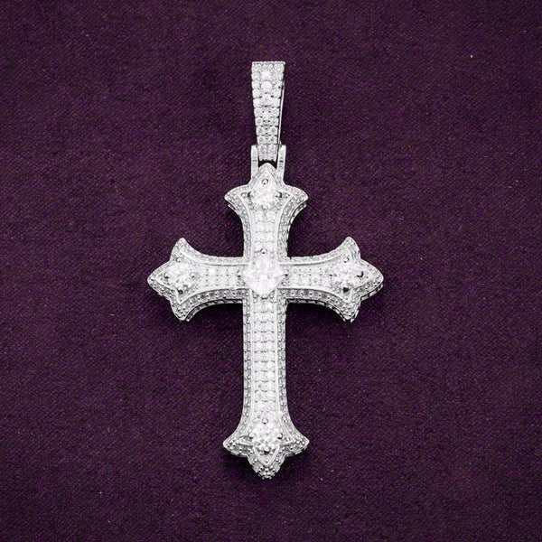 Moissanite Cross Pendant 14K White Gold