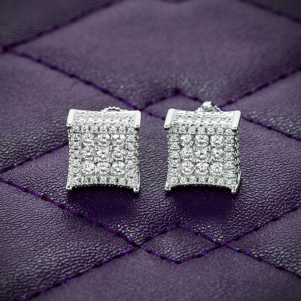 VVS 9MM Square Stud Moissanite Cluster Earrings Screw Back