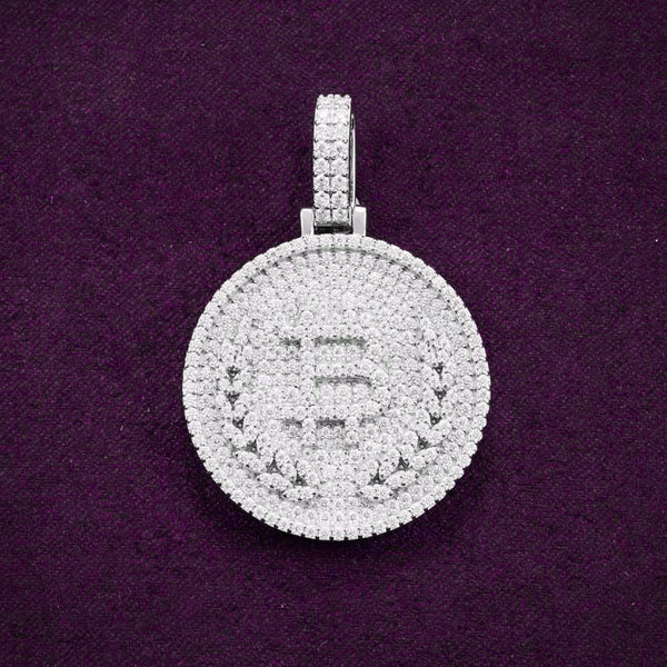 Moissanite Bitcoin Pendant 14K White Gold