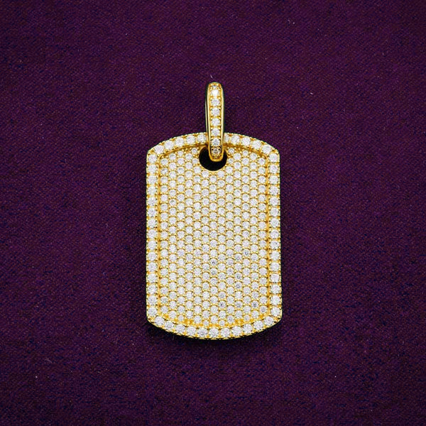 Moissanite Dog Tag Pendant 14K Yellow Gold