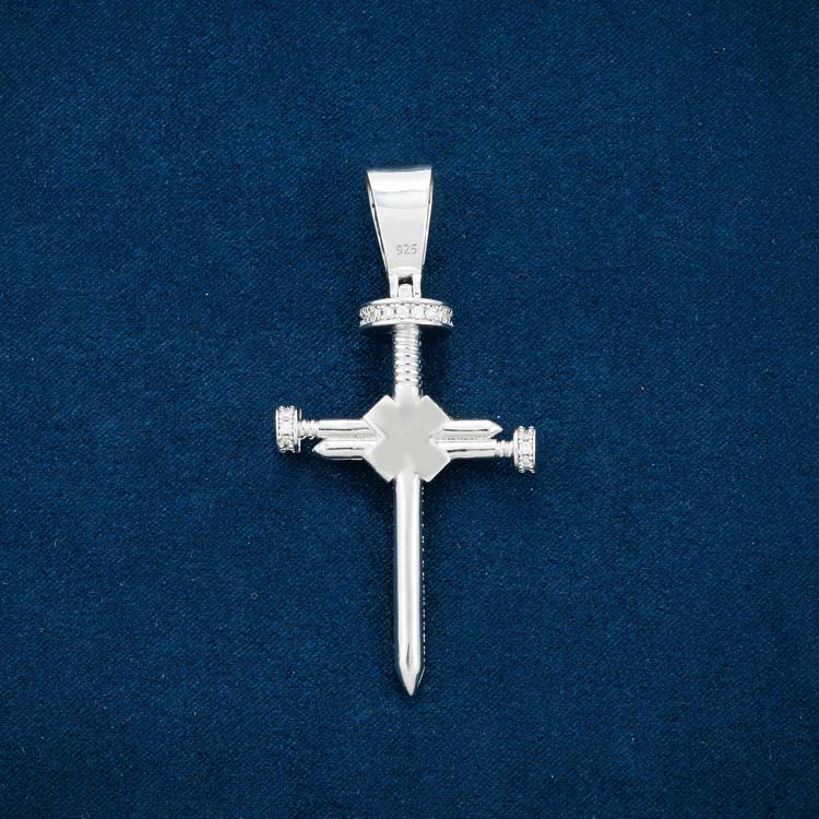 Moissanite Nail Cross Pendant 14K White Gold