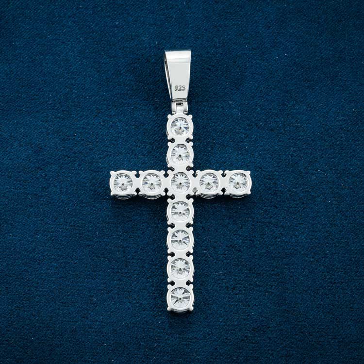 Small Moissanite Solitaire Cross Pendant 14K White Gold