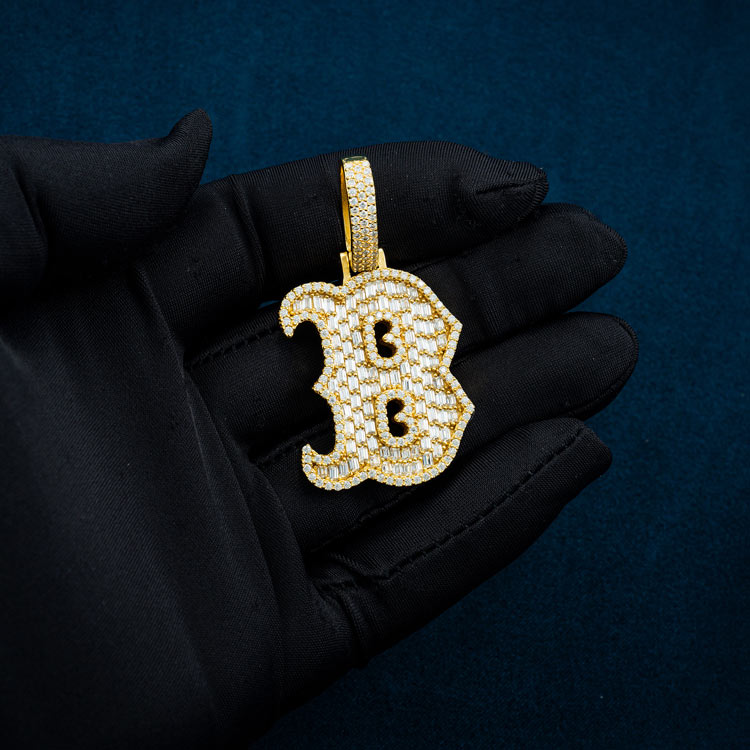 Moissanite Letter "B" Pendant 14K Yellow Gold